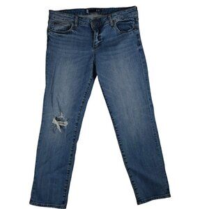 KUT FROM THE CLOTH Straight Crop Catherine Medium Wash Light Distress Jeans Sz 8